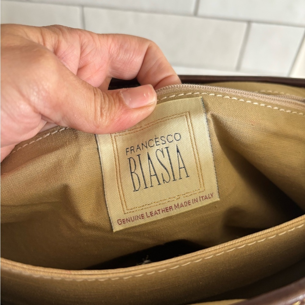 Vintage Francesco Biasia Women’s Shoulder Bag Brown Leather Cream EUC - Picture 8 of 12